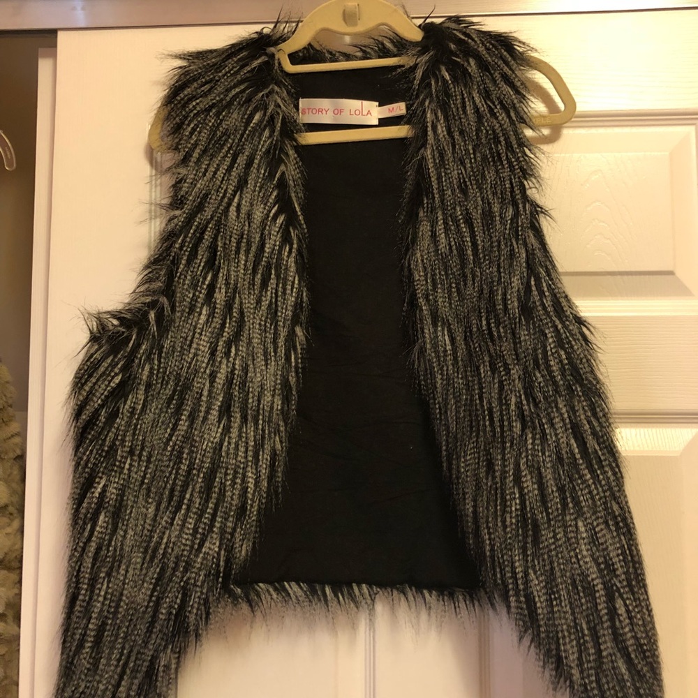 Black and grey faux fur vest